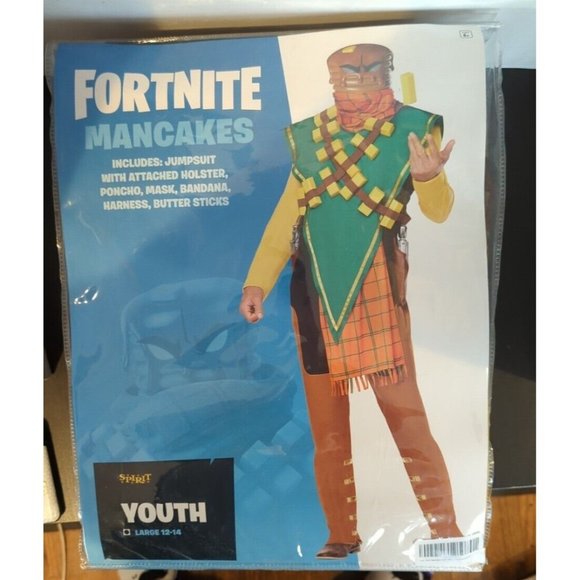 Fortnite Mancakes Costume Youth Large 12 14 Kids Halloween Cosplay EUC - Picture 1 of 2